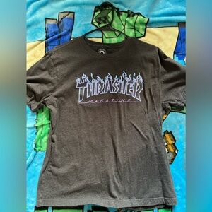 THRASHER MAGAZINE BLUE FLAME WOMENS GRAPHIC TEE L